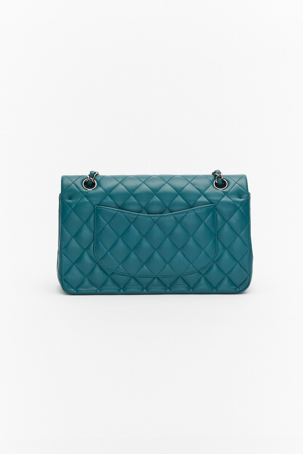 Chanel Medium Teal Classic Double Flap Bag in Lambskin Leather with Silver Hardware