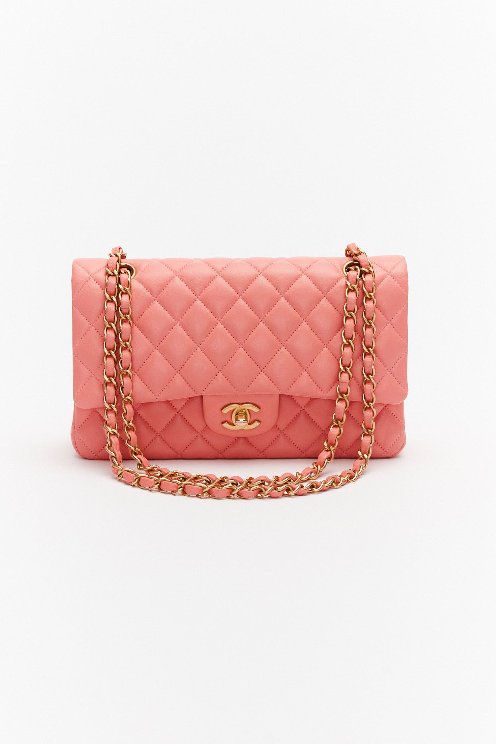 Chanel Medium Pink Classic Double Flap Bag in Lambskin Leather with Gold Hardware