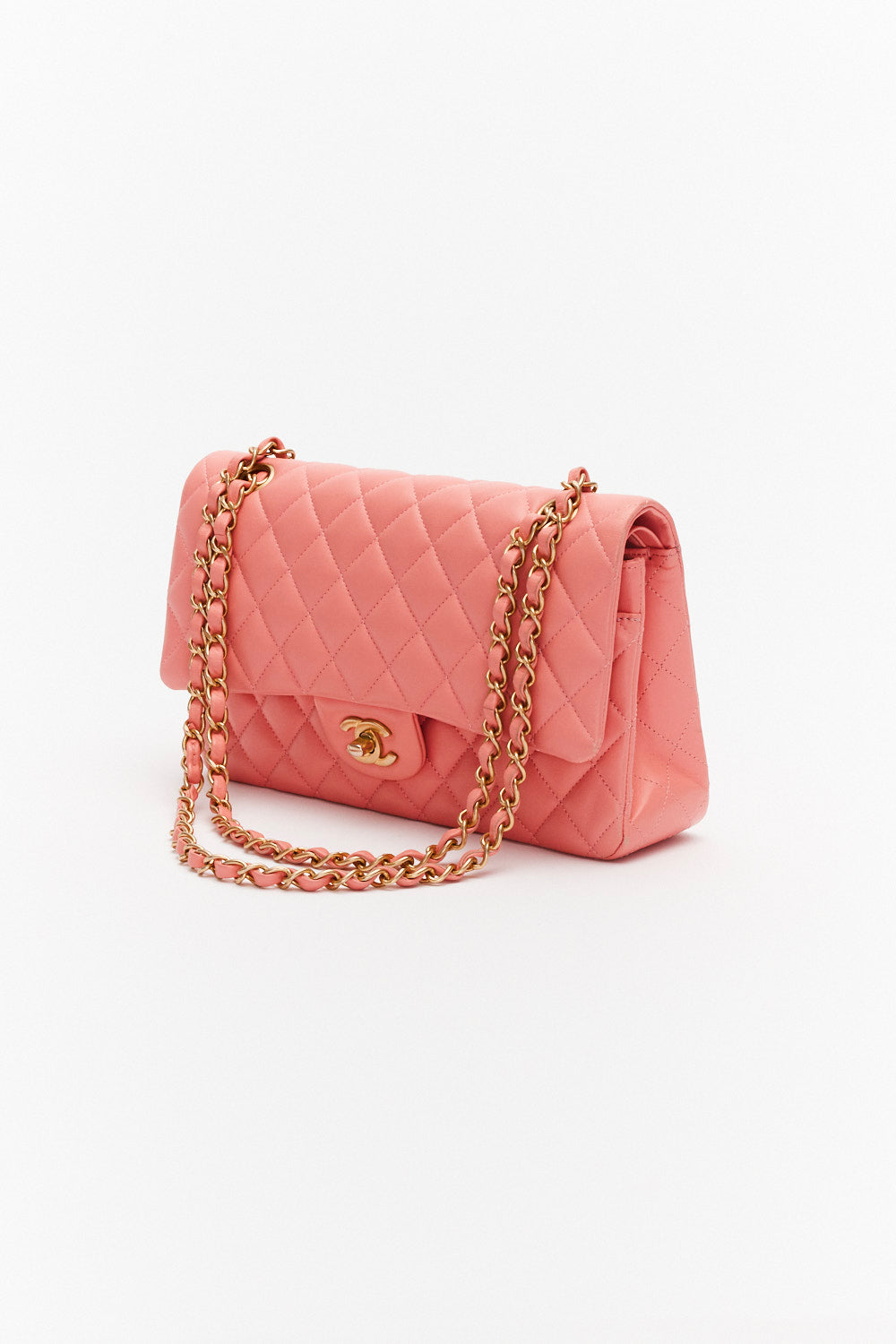 Chanel Medium Pink Classic Double Flap Bag in Lambskin Leather with Gold Hardware