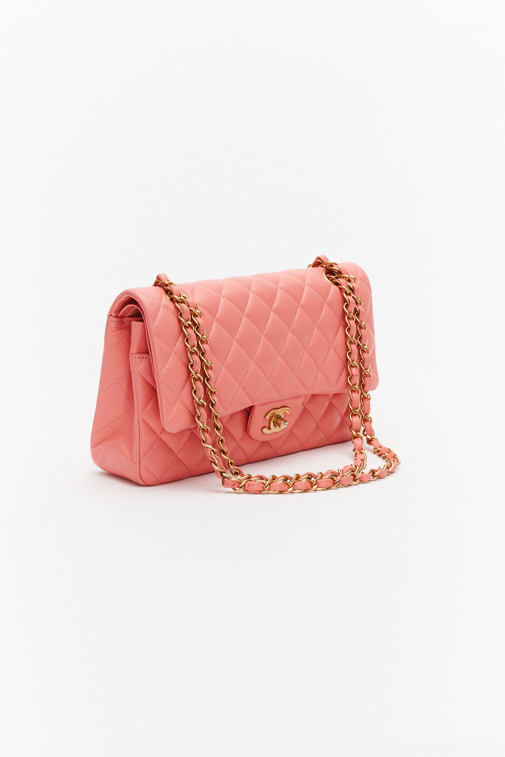 Chanel Medium Pink Classic Double Flap Bag in Lambskin Leather with Gold Hardware