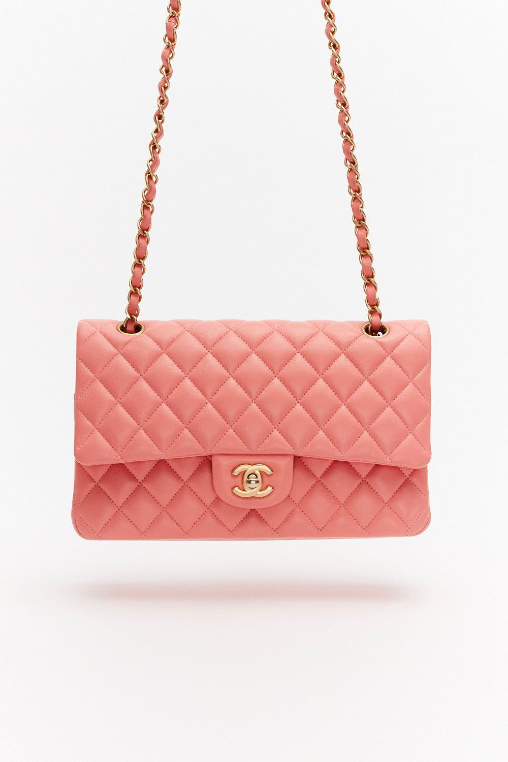 Chanel Medium Pink Classic Double Flap Bag in Lambskin Leather with Gold Hardware