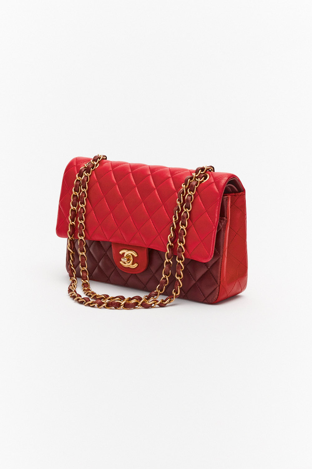 Chanel Medium Tricolor Red Classic Double Flap Bag in Lambskin Leather with Gold Hardware