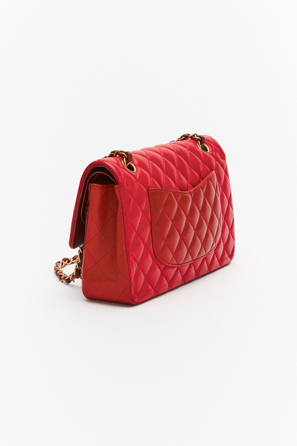 Chanel Medium Tricolor Red Classic Double Flap Bag in Lambskin Leather with Gold Hardware