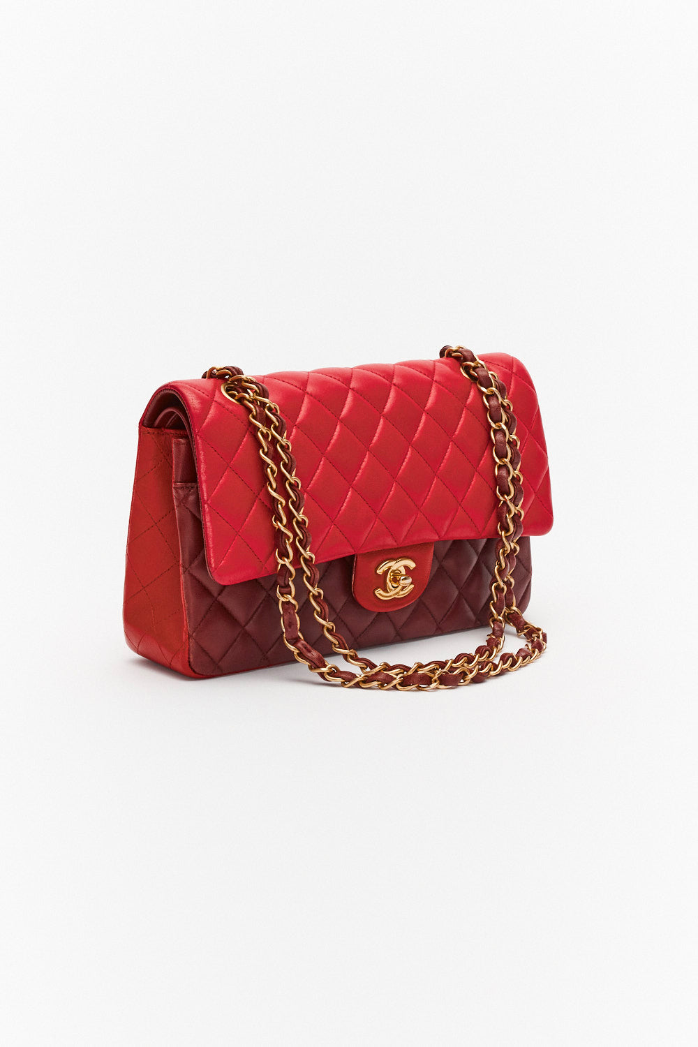 Chanel Medium Tricolor Red Classic Double Flap Bag in Lambskin Leather with Gold Hardware