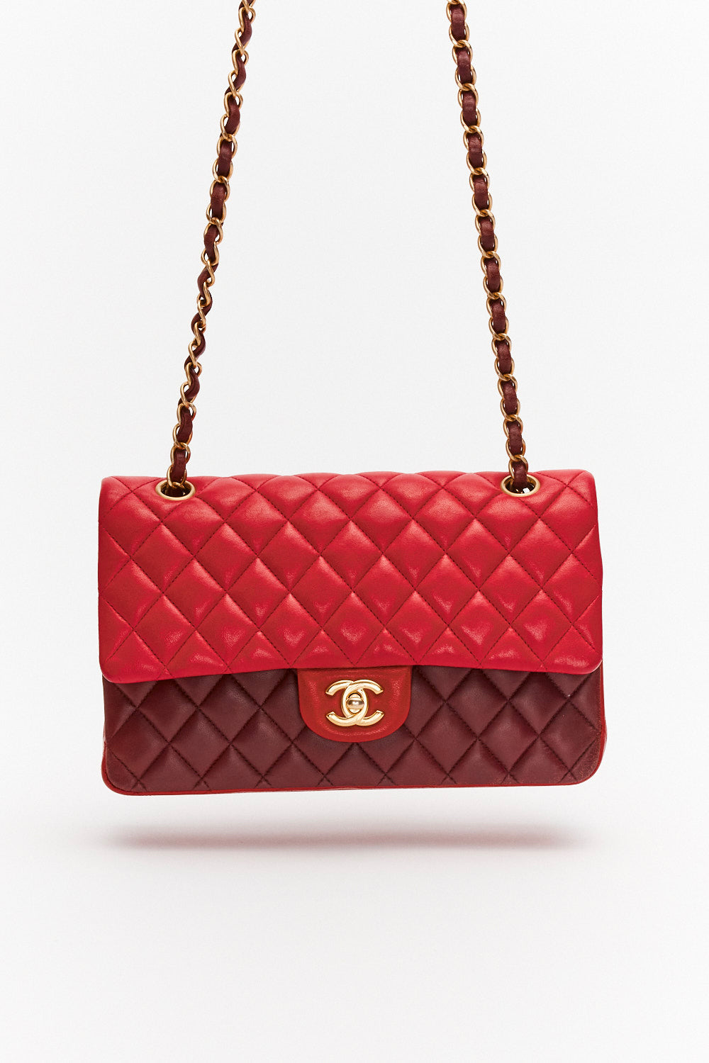 Chanel Medium Tricolor Red Classic Double Flap Bag in Lambskin Leather with Gold Hardware