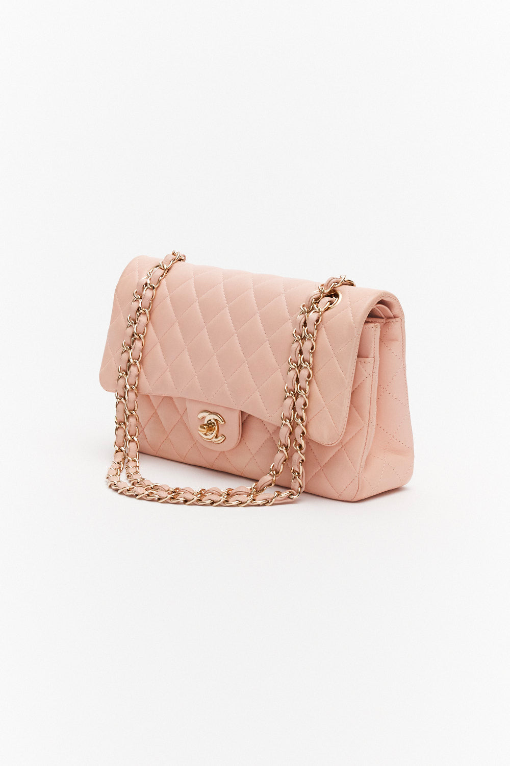 Chanel Medium Light Pink Classic Double Flap Bag in Lambskin Leather with Gold Hardware