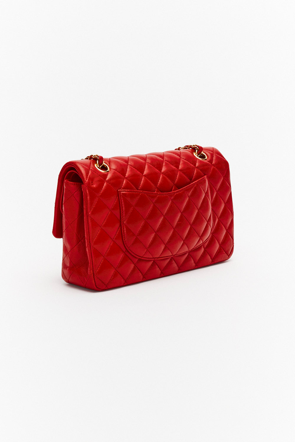 Chanel Medium Red Classic Double Flap Bag in Lambskin Leather with Gold Hardware