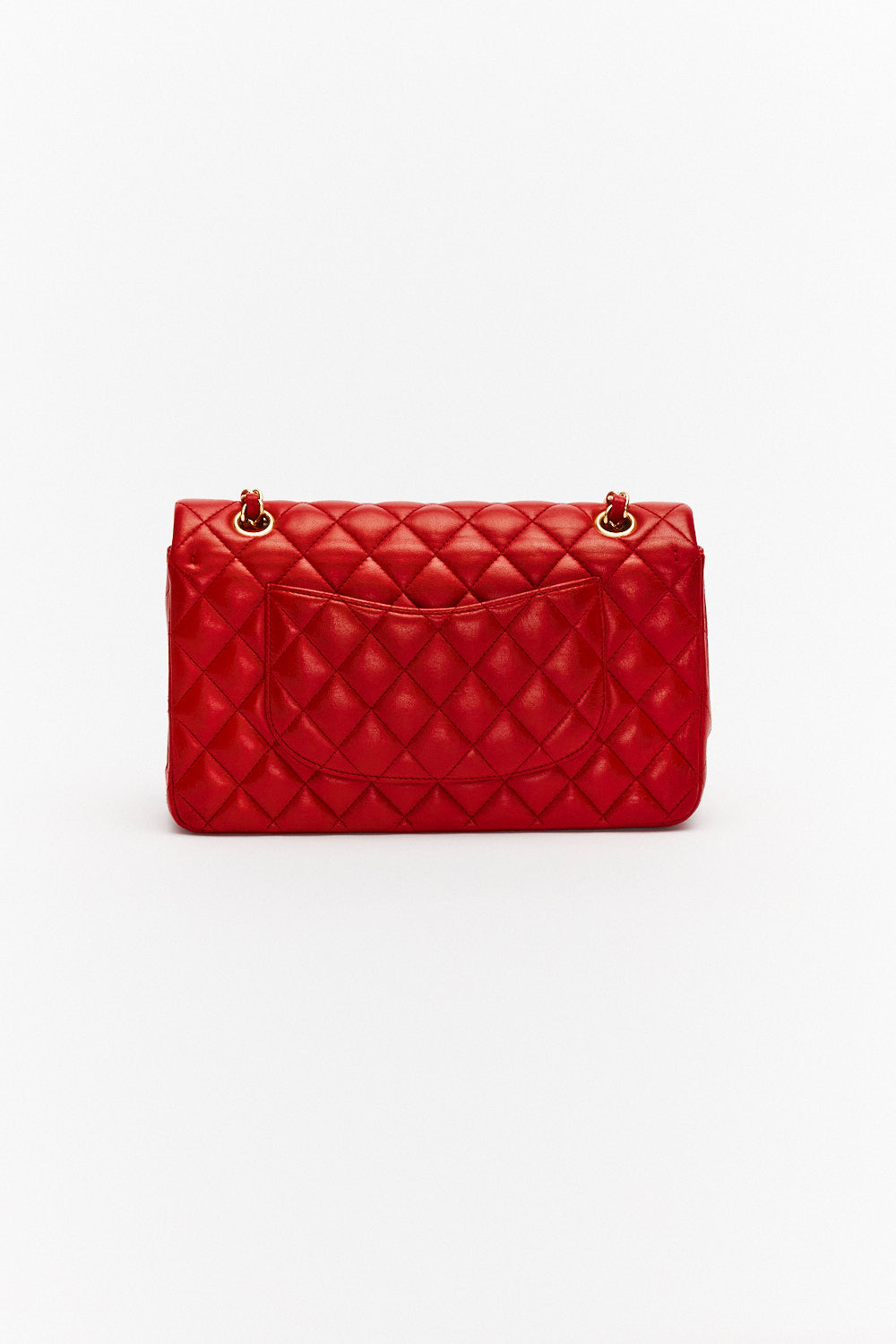 Chanel Medium Red Classic Double Flap Bag in Lambskin Leather with Gold Hardware