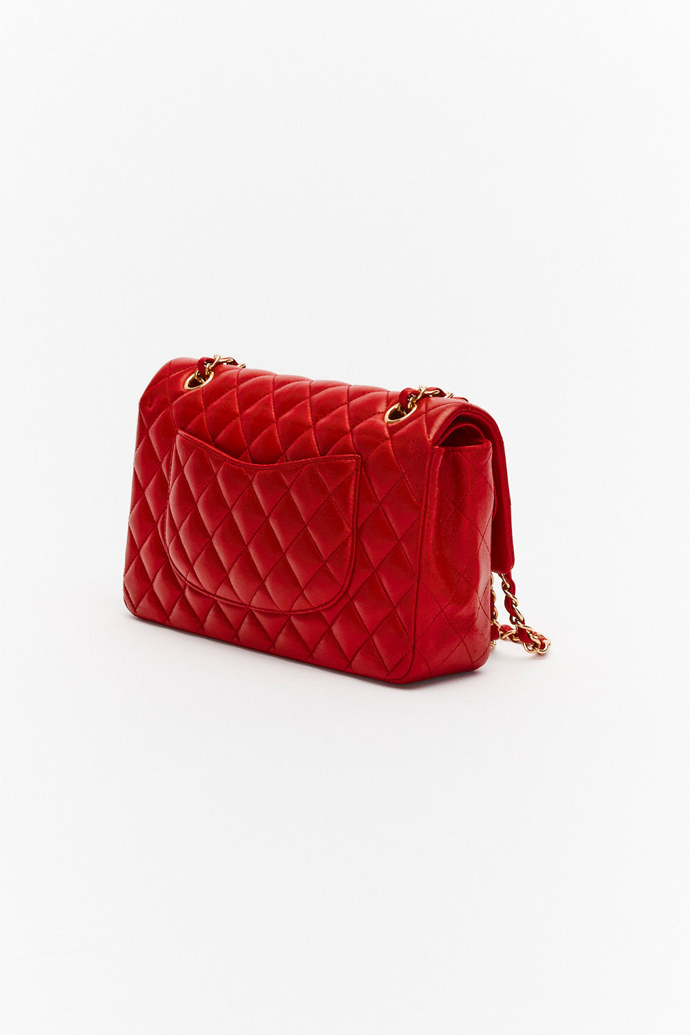 Chanel Medium Red Classic Double Flap Bag in Lambskin Leather with Gold Hardware