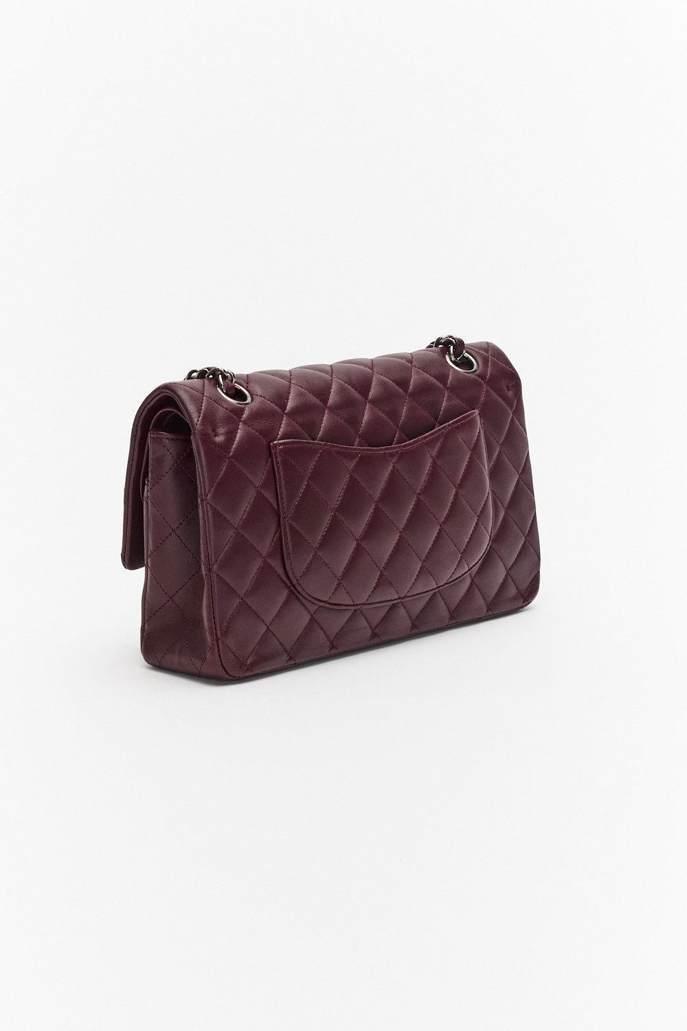 Chanel Medium Dark Purple Classic Double Flap Bag in Lambskin Leather with Silver Hardware