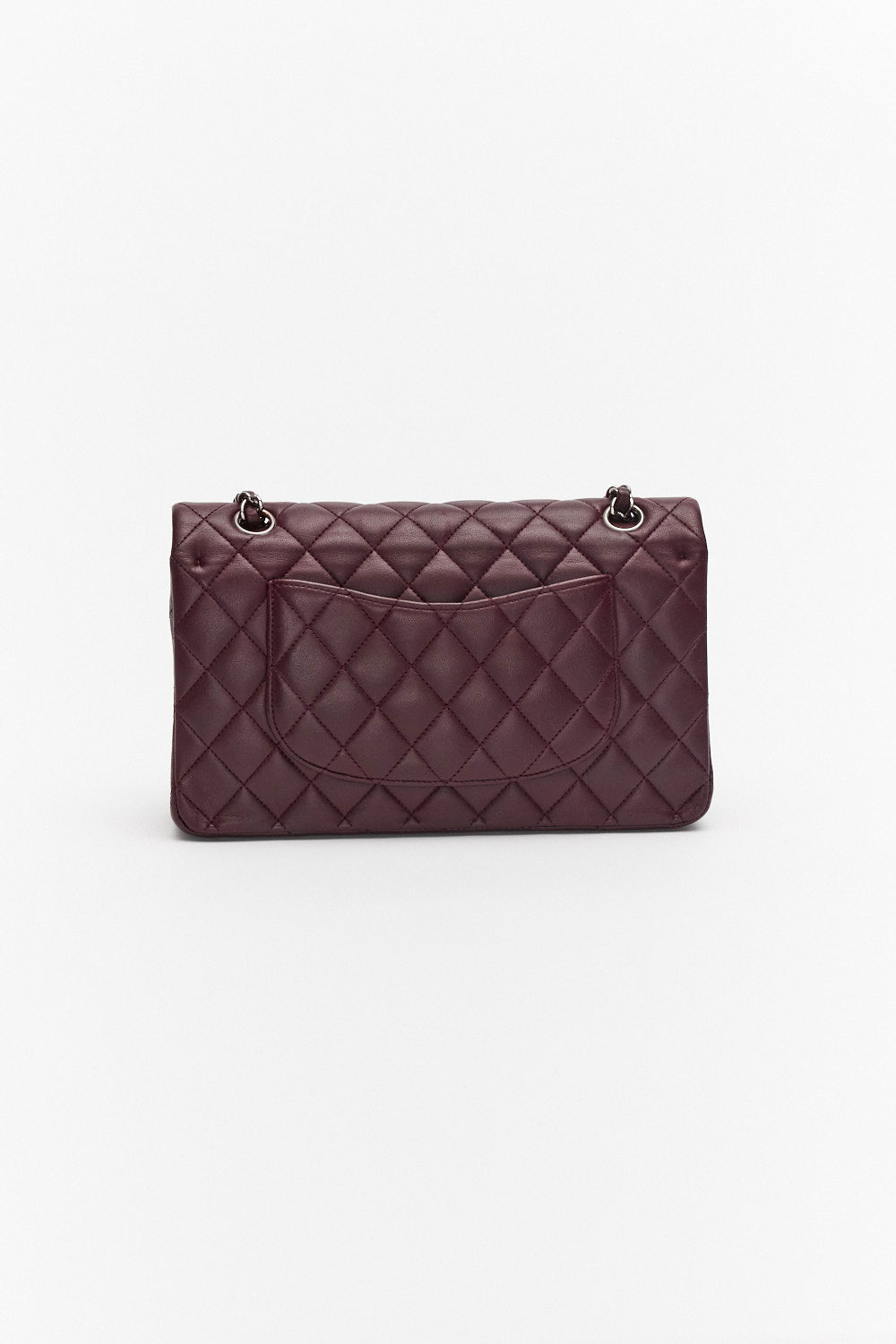 Chanel Medium Dark Purple Classic Double Flap Bag in Lambskin Leather with Silver Hardware