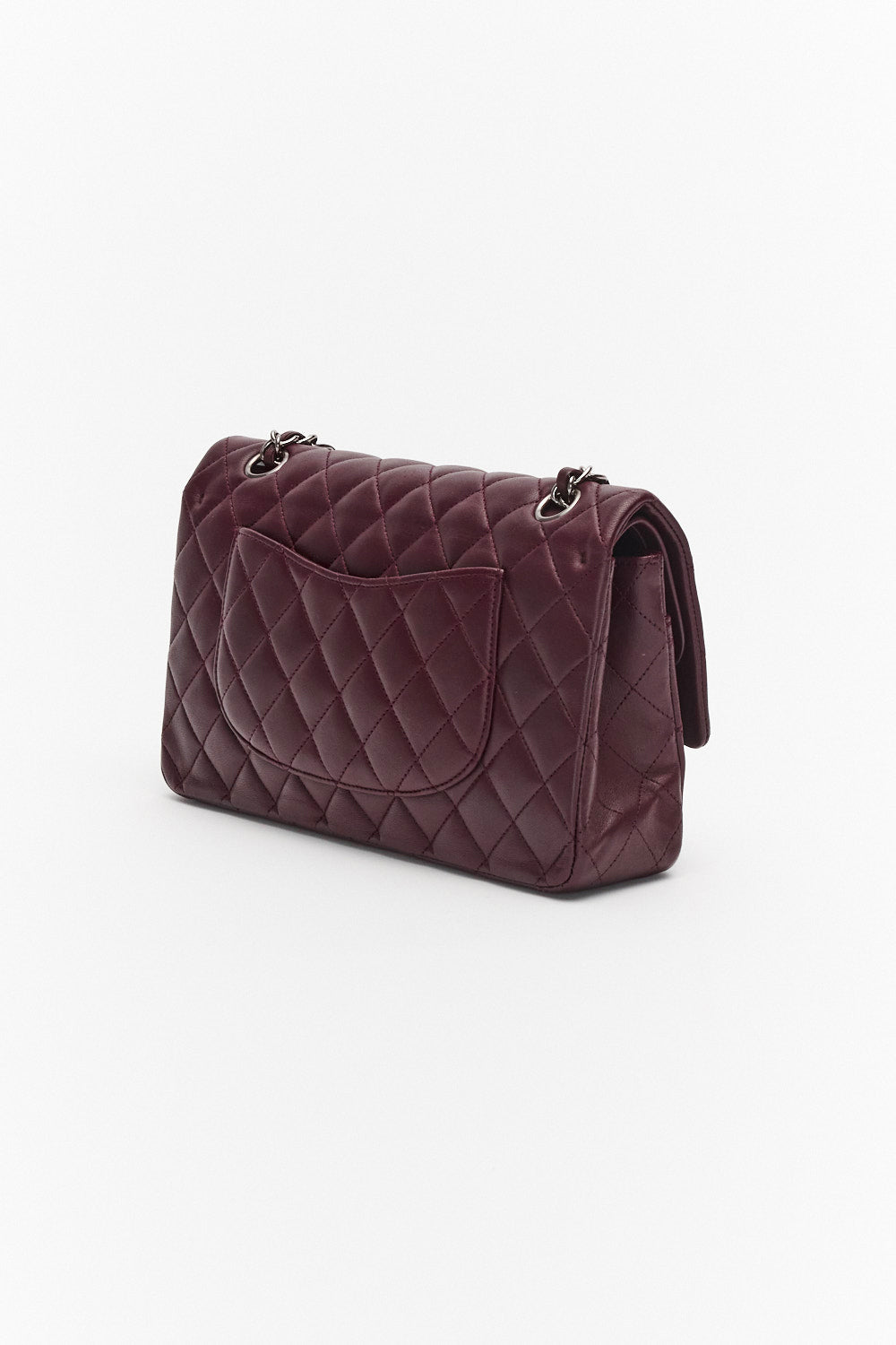 Chanel Medium Dark Purple Classic Double Flap Bag in Lambskin Leather with Silver Hardware