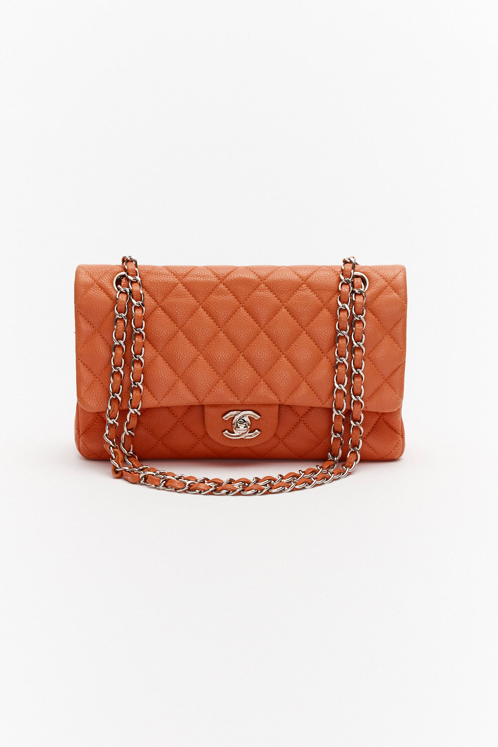 Chanel Medium Caramel Classic Double Flap Bag in Caviar Leather with Silver Hardware