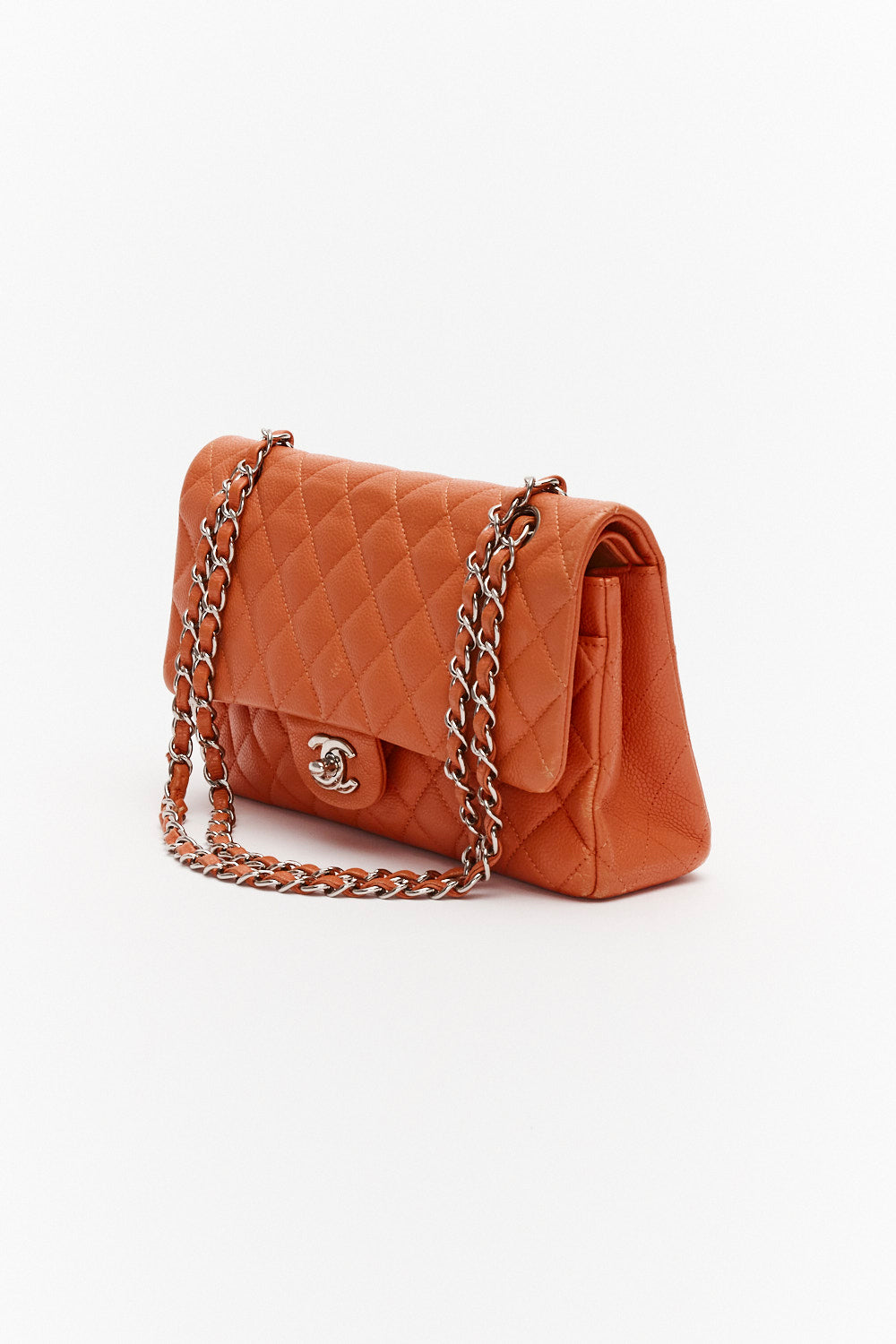 Chanel Medium Caramel Classic Double Flap Bag in Caviar Leather with Silver Hardware