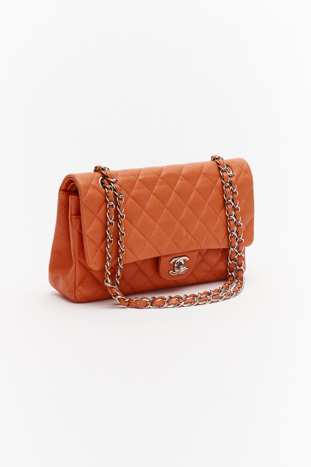 Chanel Medium Caramel Classic Double Flap Bag in Caviar Leather with Silver Hardware