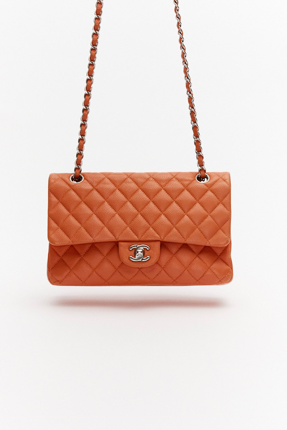 Chanel Medium Caramel Classic Double Flap Bag in Caviar Leather with Silver Hardware