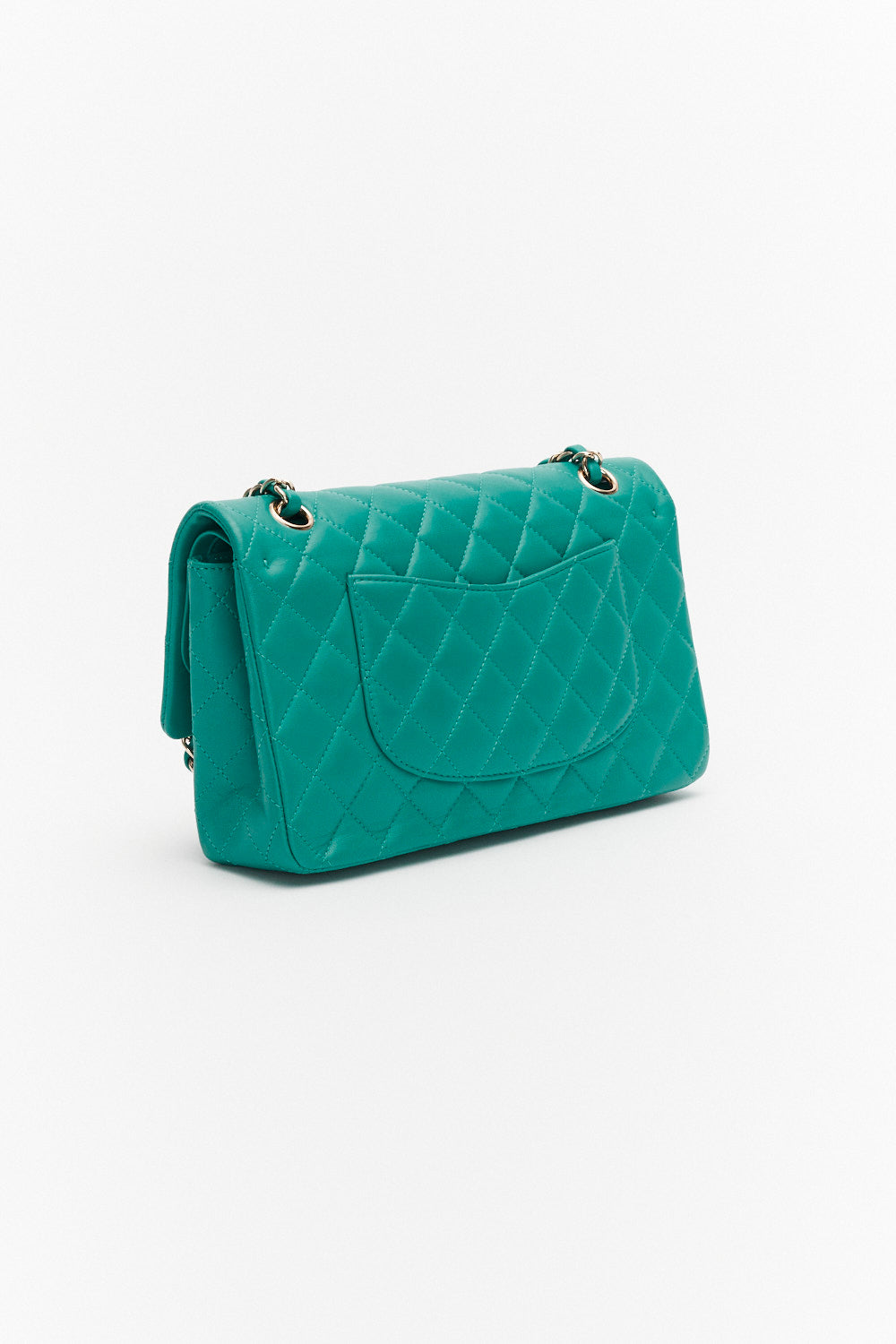 Chanel Medium Turquoise Classic Double Flap Bag in Lambskin Leather Bag with Gold Hardware