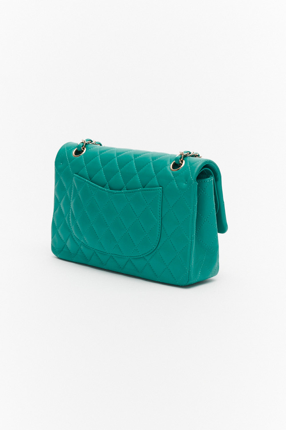 Chanel Medium Turquoise Classic Double Flap Bag in Lambskin Leather Bag with Gold Hardware