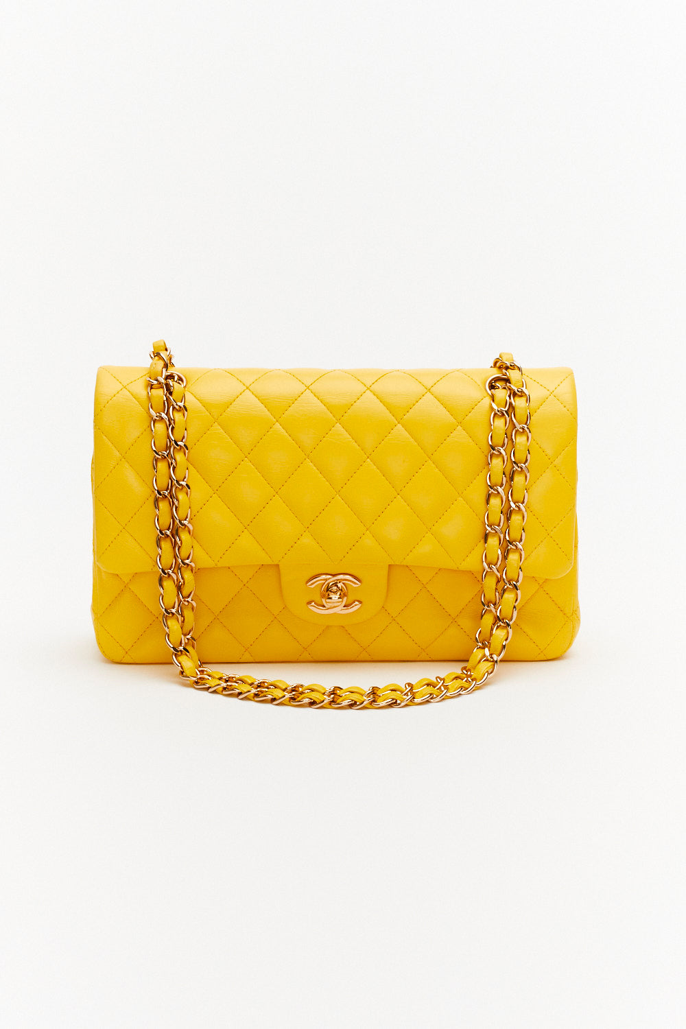 Chanel Medium Classic Double Flap Bag Yellow in Lambskin Leather with Gold Hardware