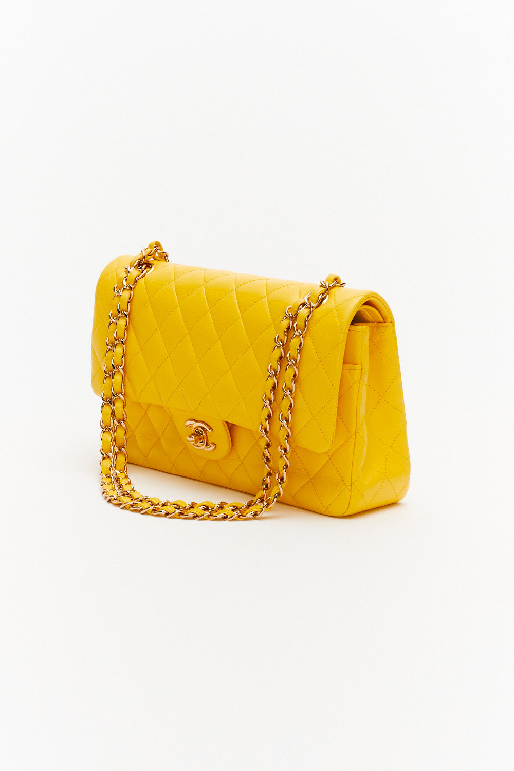 Chanel Medium Classic Double Flap Bag Yellow in Lambskin Leather with Gold Hardware