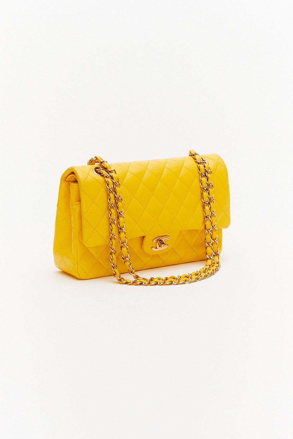 Chanel Medium Classic Double Flap Bag Yellow in Lambskin Leather with Gold Hardware