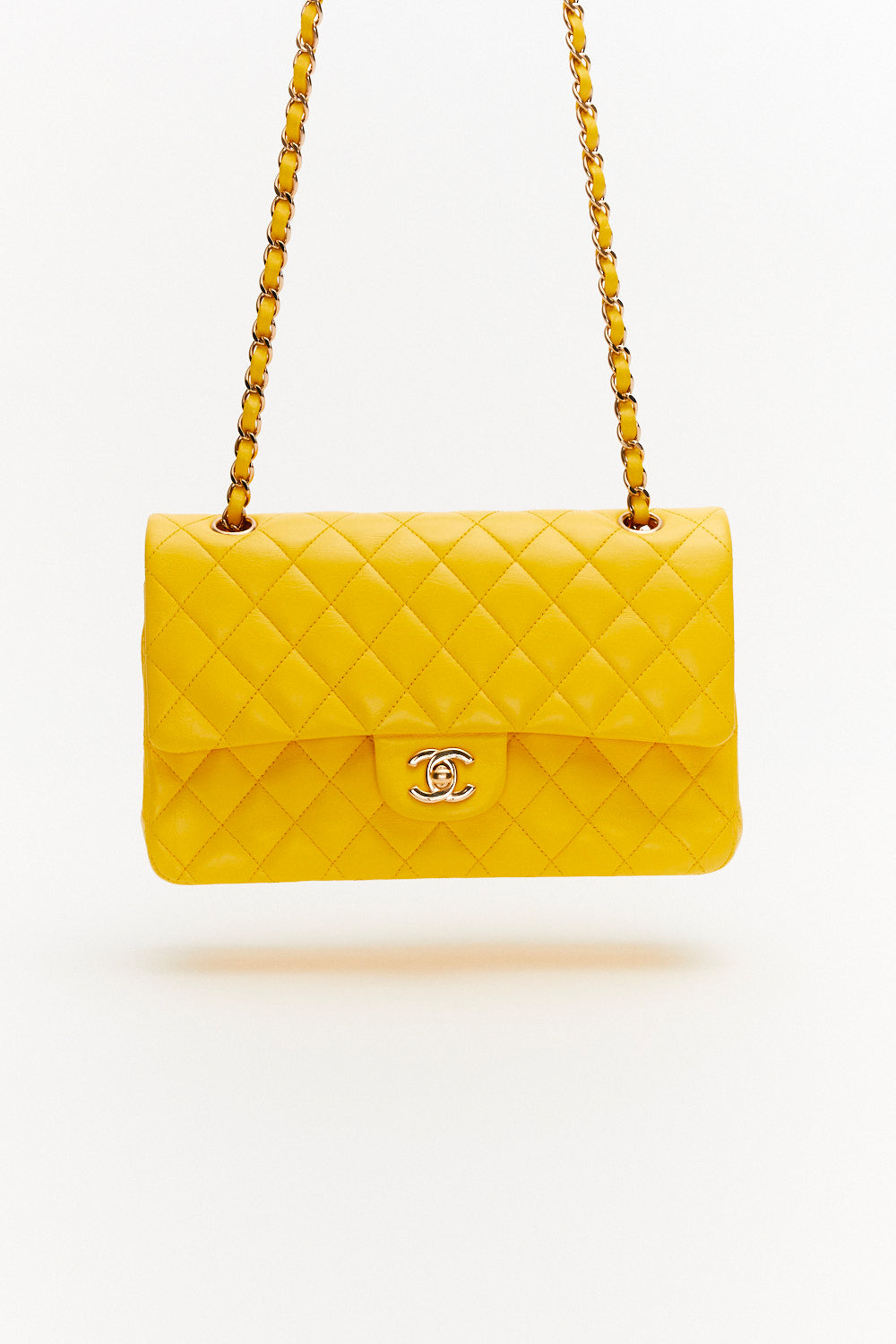 Chanel Medium Classic Double Flap Bag Yellow in Lambskin Leather with Gold Hardware