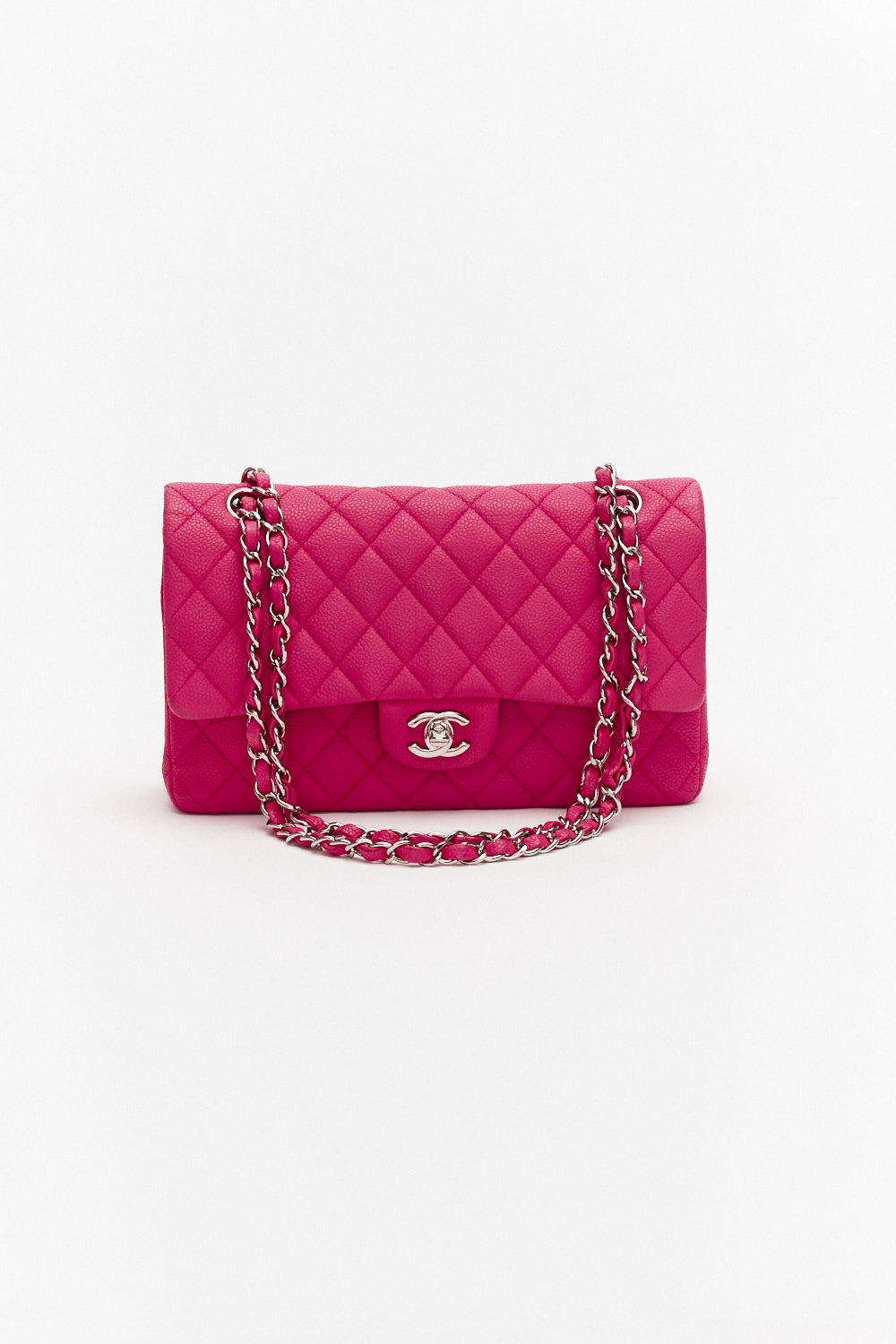 Chanel Medium Pink Classic Double Flap Bag in Caviar Leather with Silver Hardware