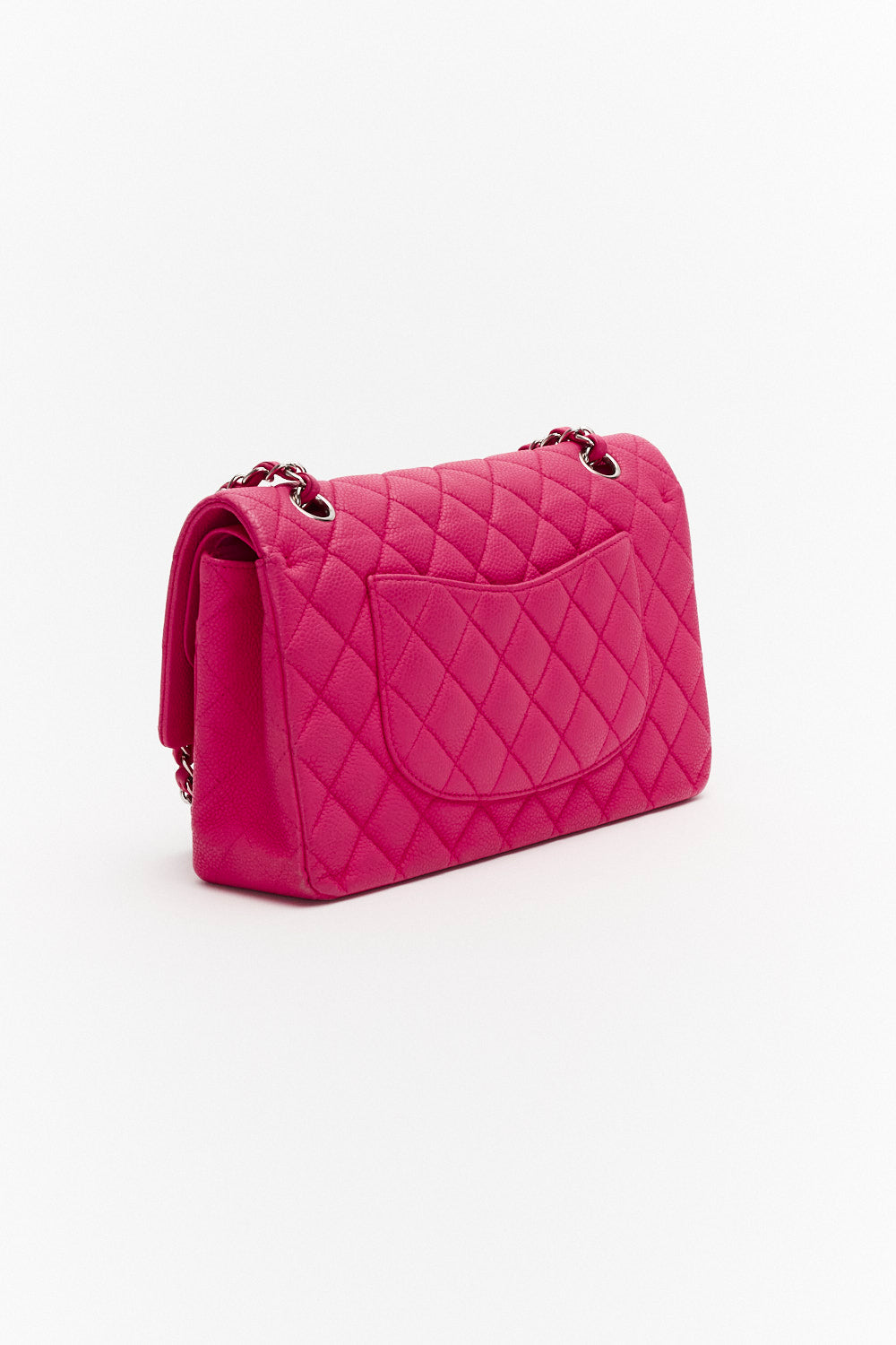 Chanel Medium Pink Classic Double Flap Bag in Caviar Leather with Silver Hardware