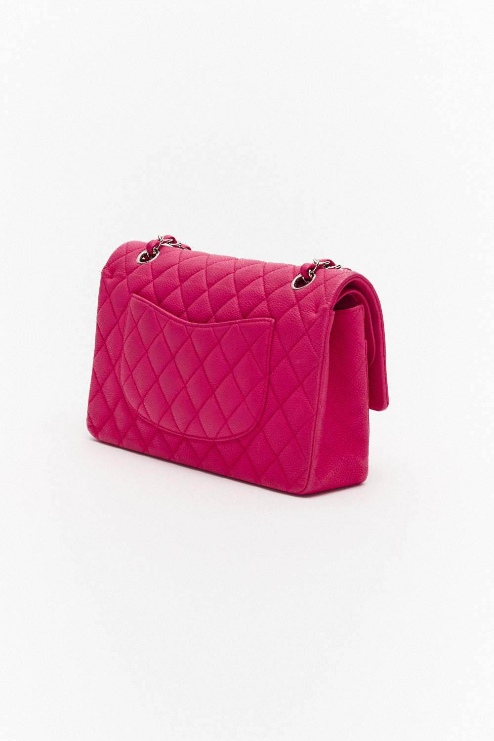 Chanel Medium Pink Classic Double Flap Bag in Caviar Leather with Silver Hardware