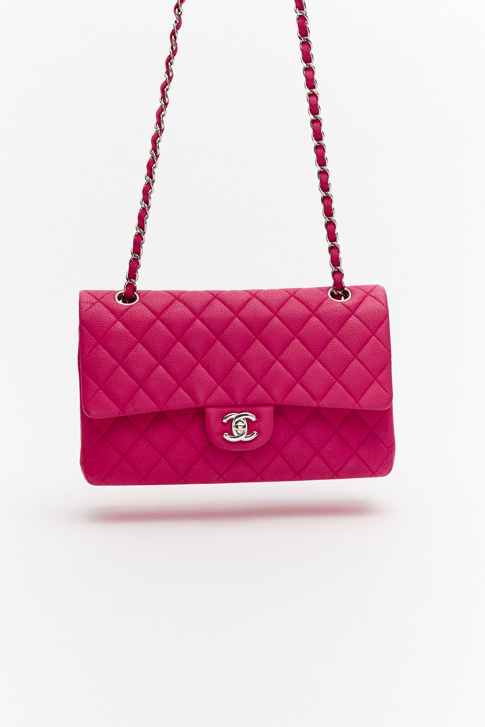 Chanel Medium Pink Classic Double Flap Bag in Caviar Leather with Silver Hardware