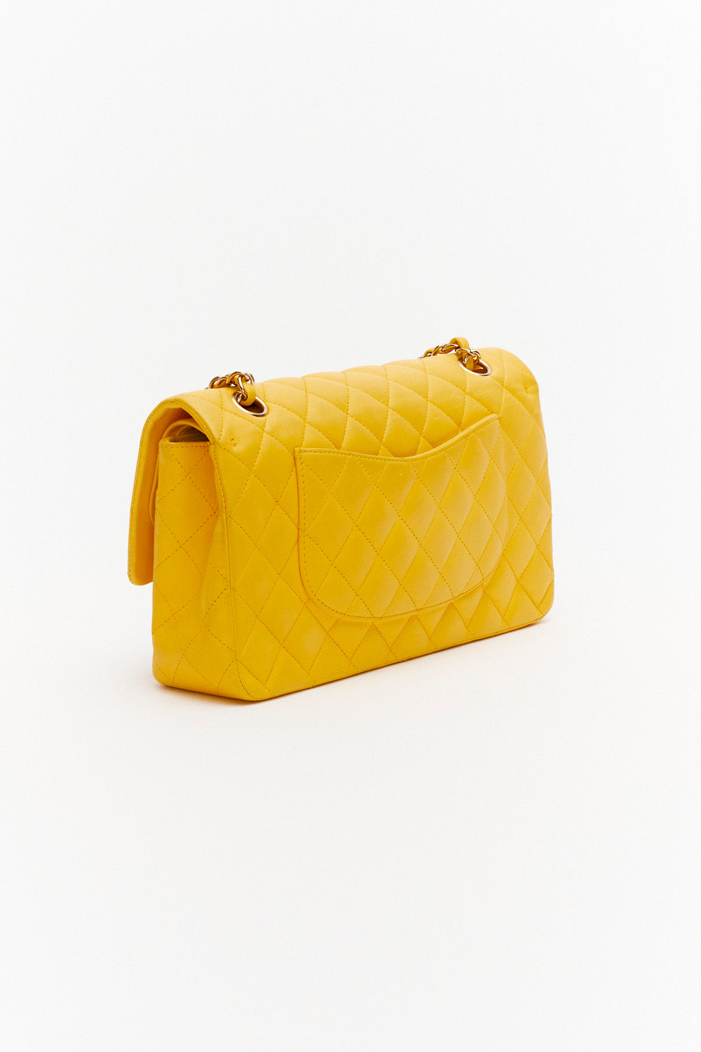 Chanel Medium Yellow Classic Double Flap Bag in Lambskin Leather with Gold Hardware