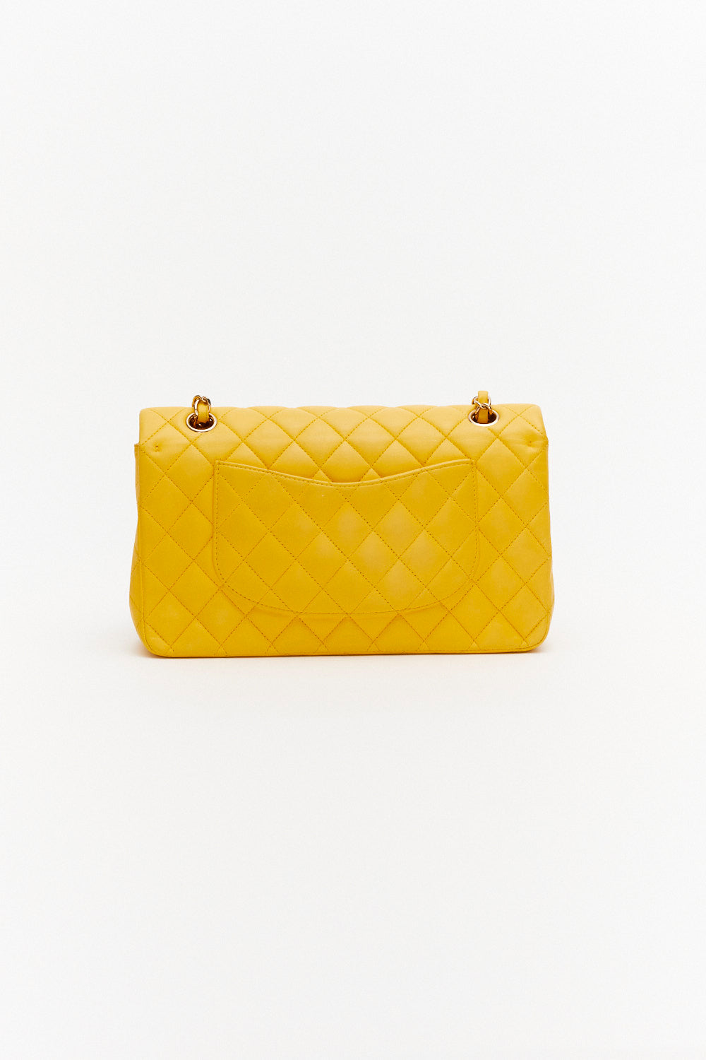 Chanel Medium Yellow Classic Double Flap Bag in Lambskin Leather with Gold Hardware