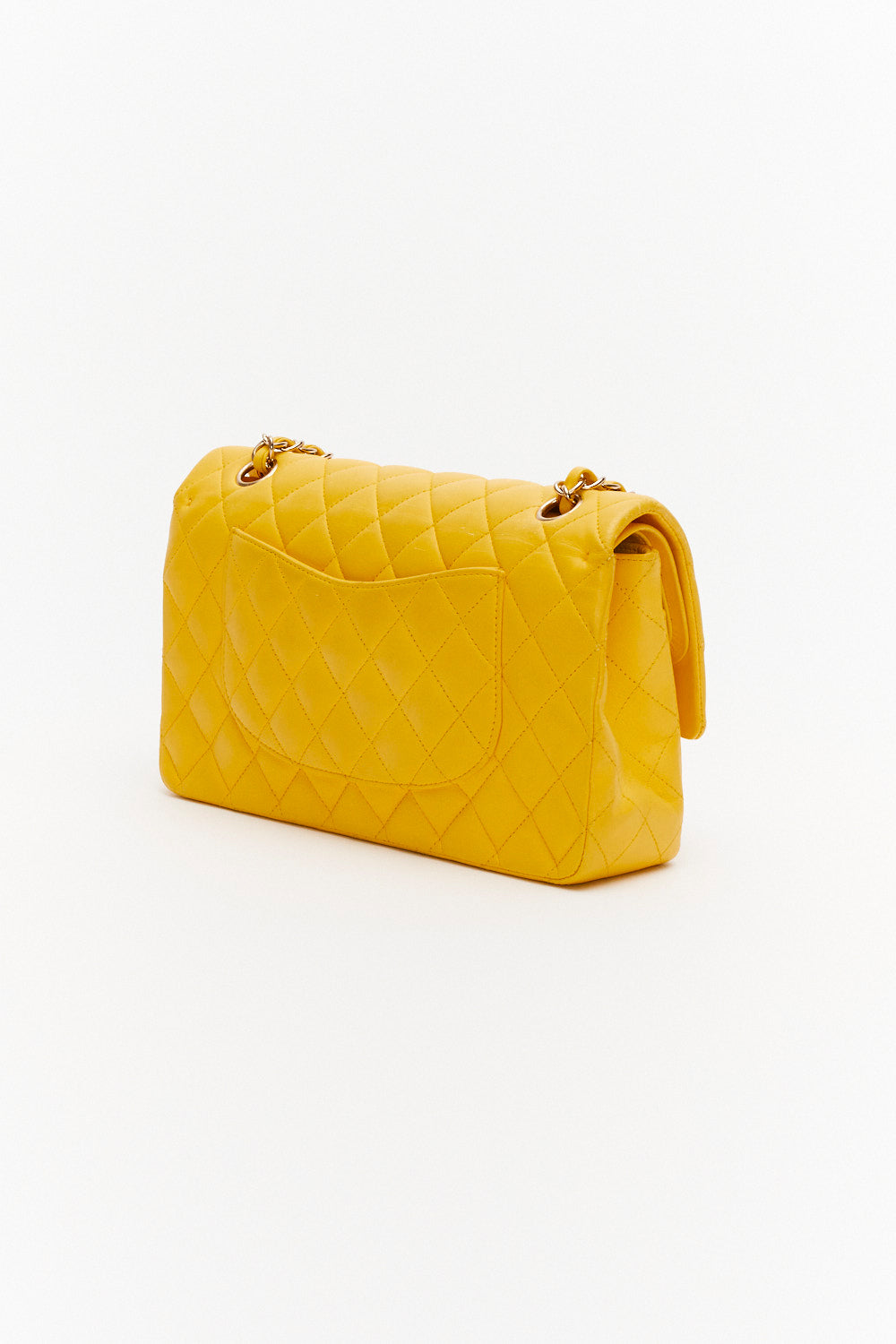 Chanel Medium Yellow Classic Double Flap Bag in Lambskin Leather with Gold Hardware