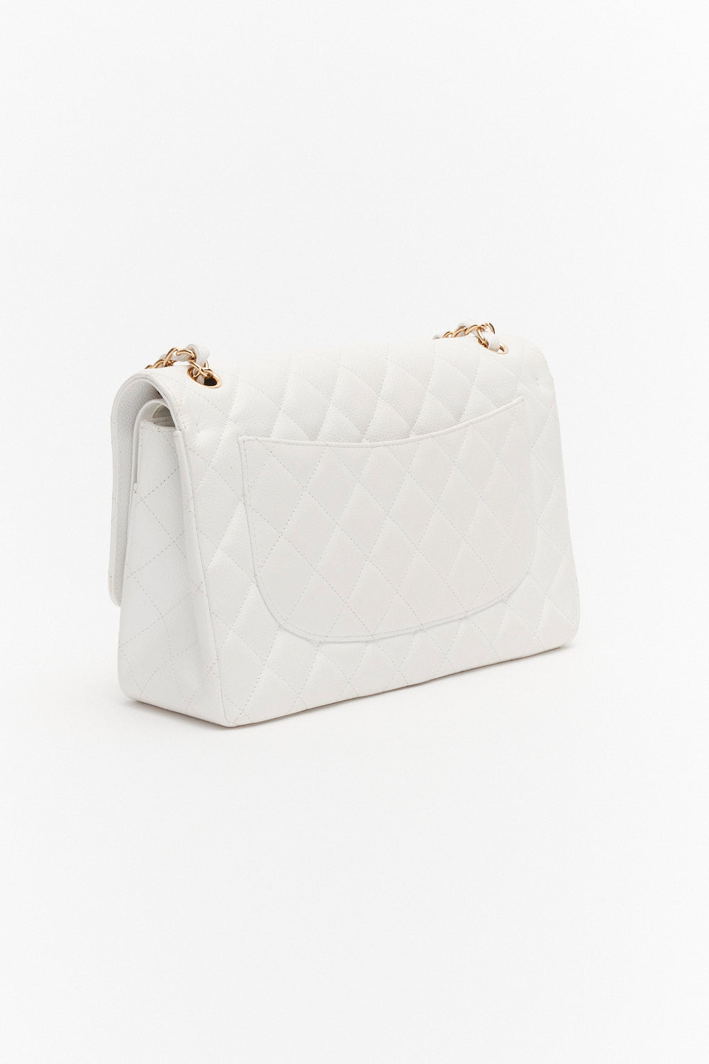 Chanel Jumbo White Classic Double Flap Bag in Caviar Leather with Gold Hardware