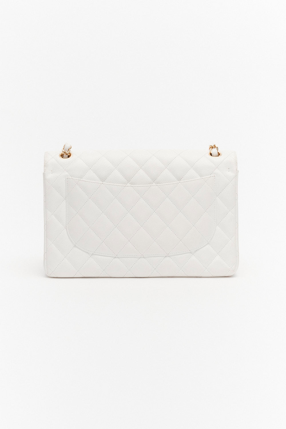 Chanel Jumbo White Classic Double Flap Bag in Caviar Leather with Gold Hardware