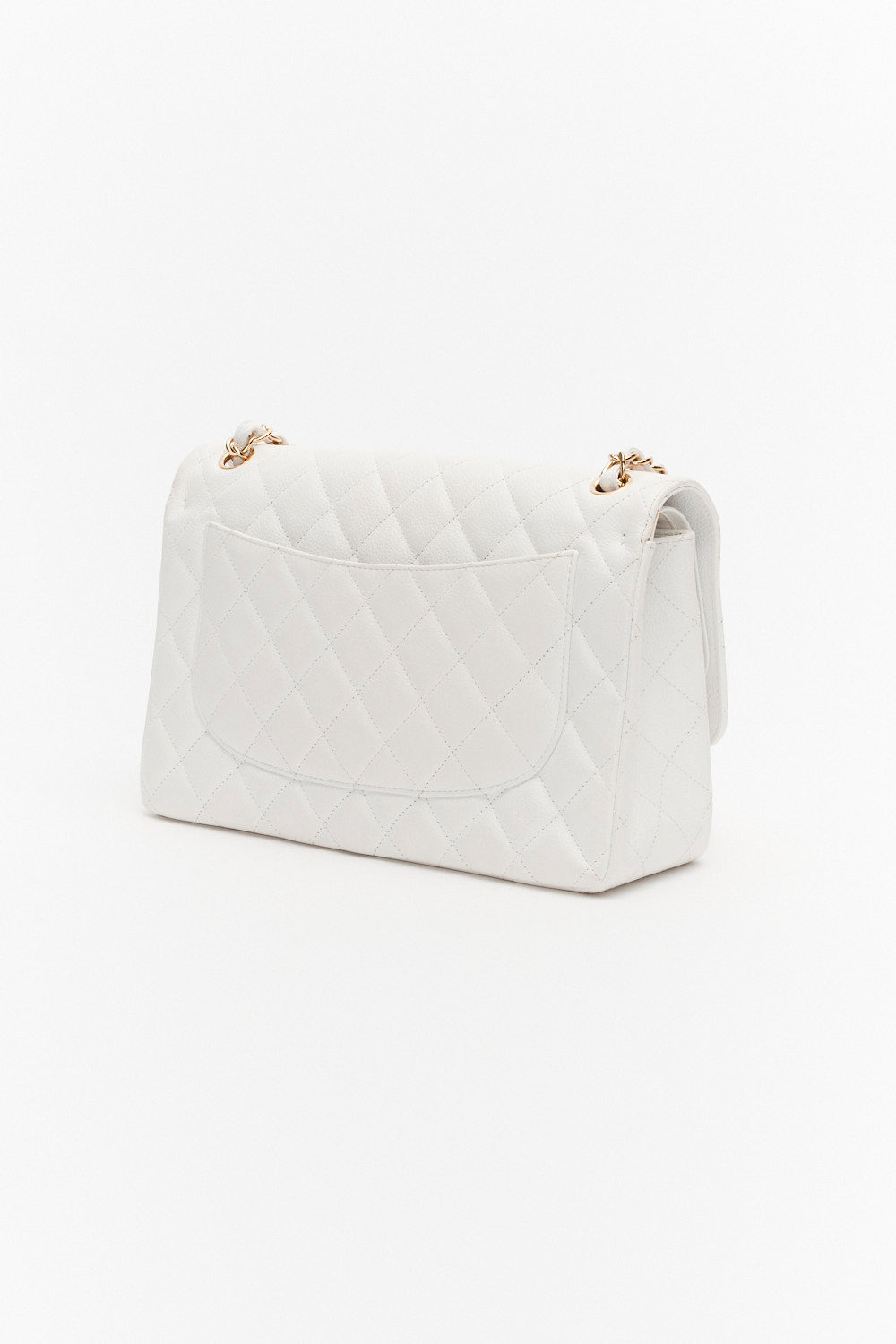 Chanel Jumbo White Classic Double Flap Bag in Caviar Leather with Gold Hardware