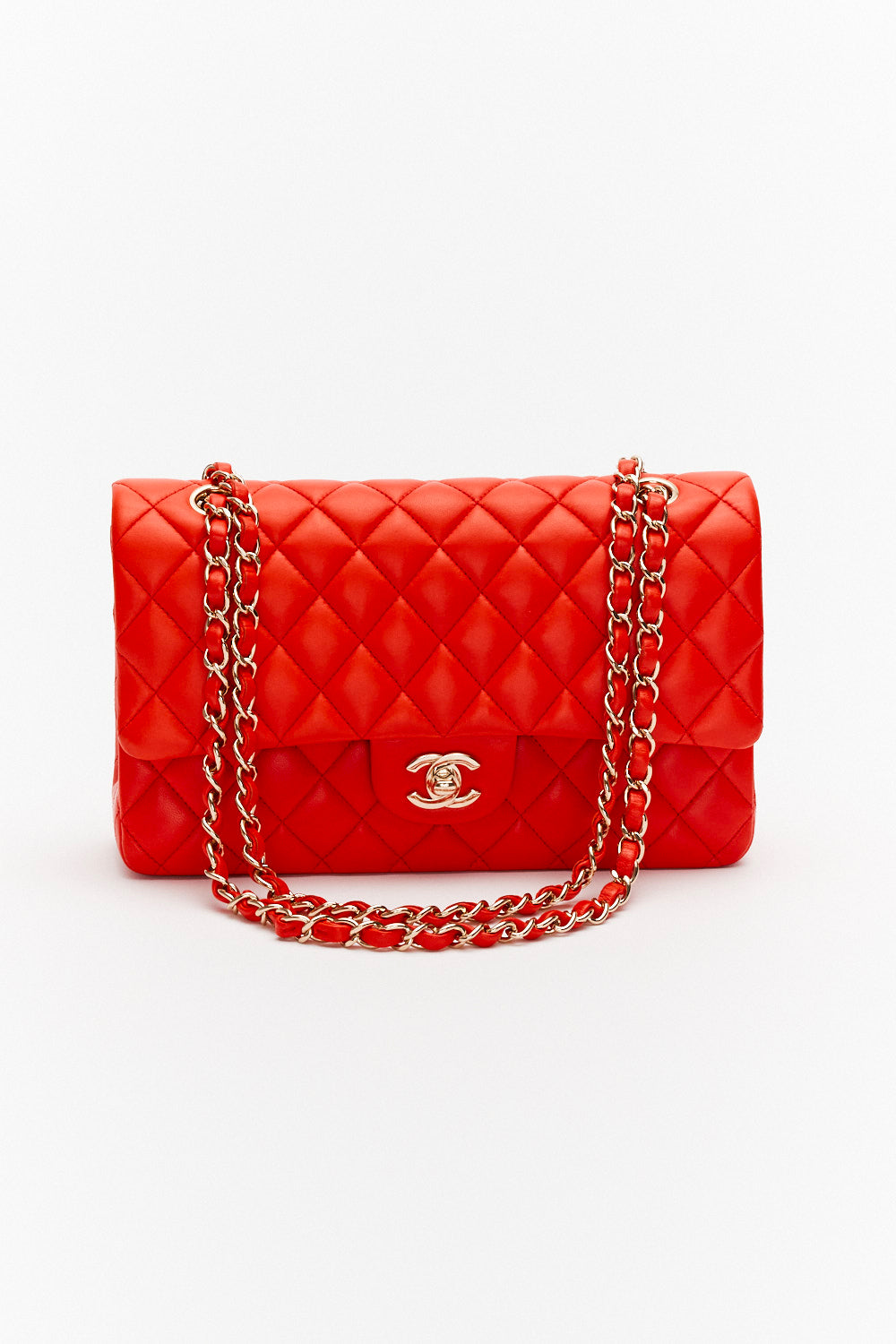 Chanel Medium Dark Orange Classic Double Flap Bag in Lambskin Leather with Gold Hardware