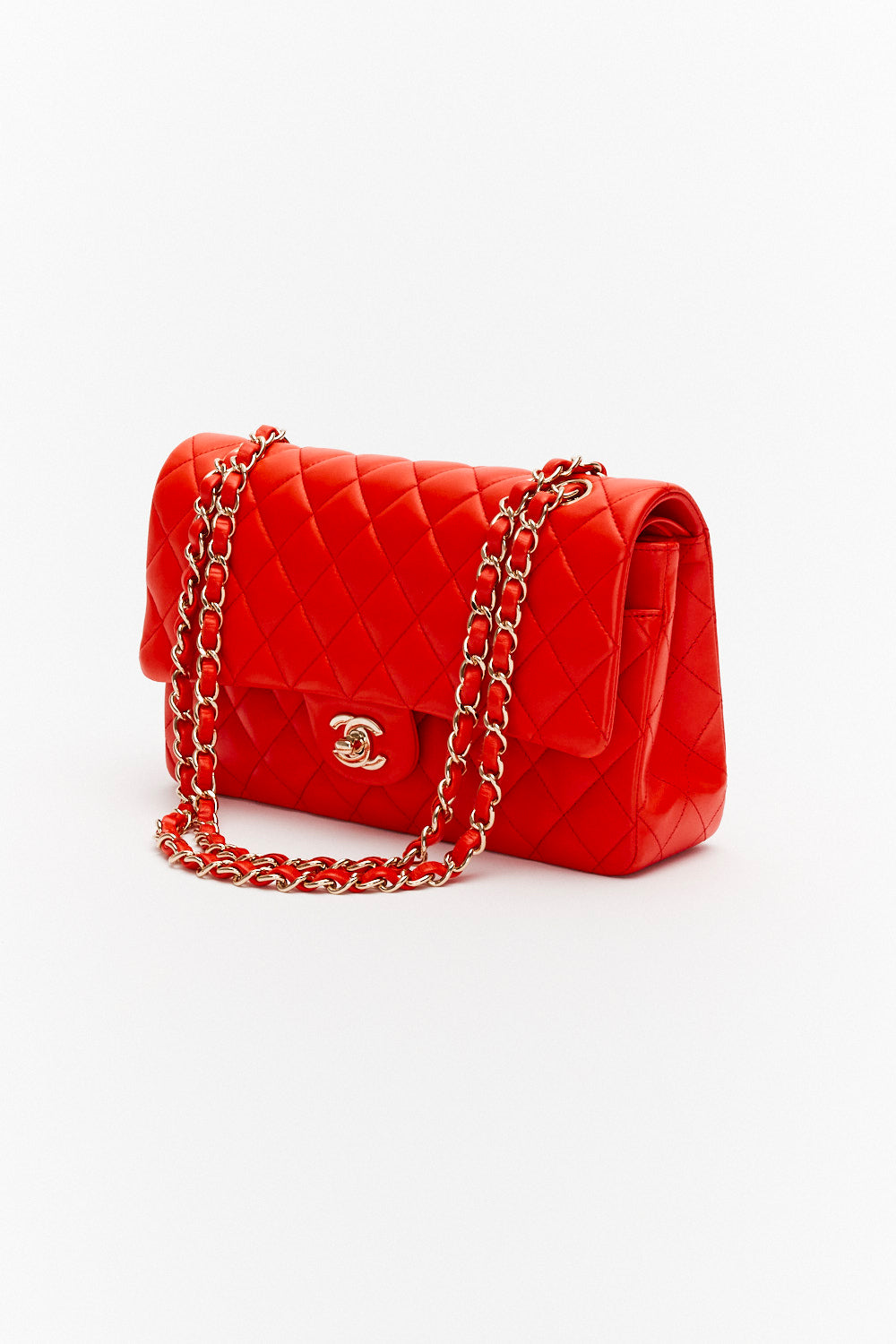 Chanel Medium Dark Orange Classic Double Flap Bag in Lambskin Leather with Gold Hardware