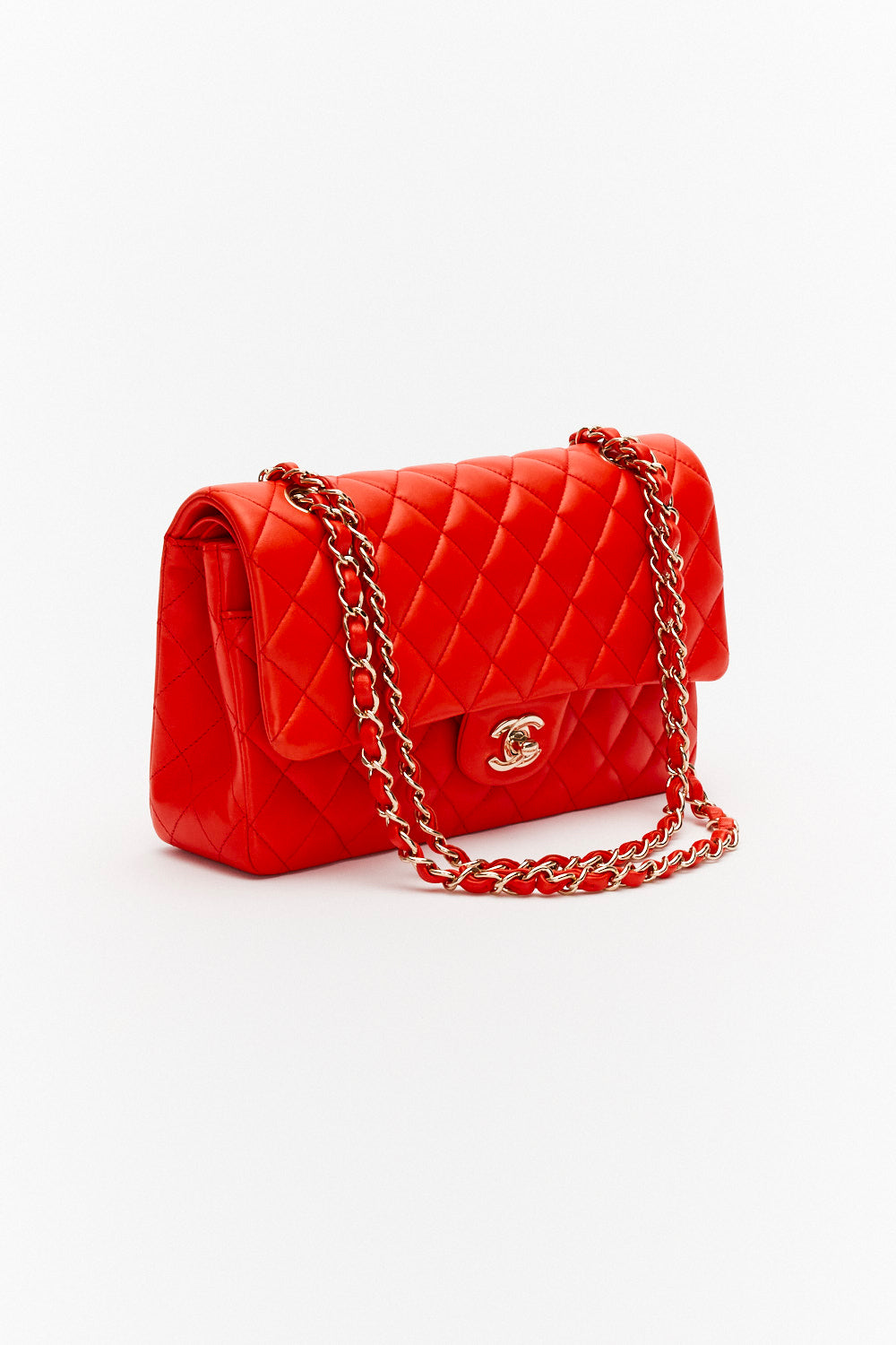 Chanel Medium Dark Orange Classic Double Flap Bag in Lambskin Leather with Gold Hardware