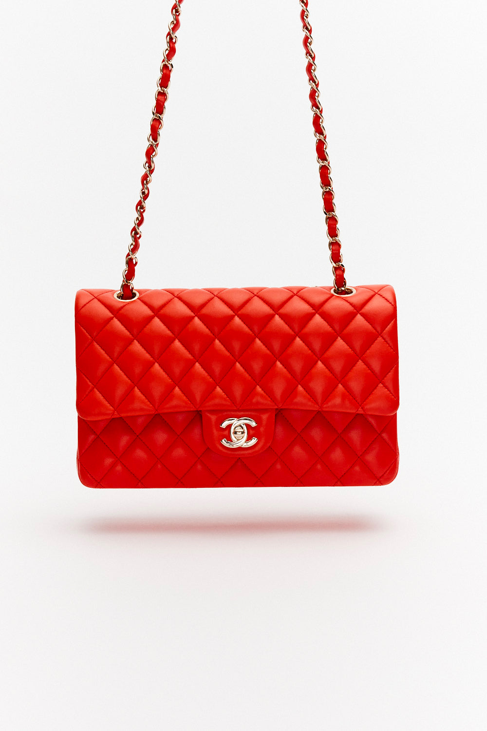 Chanel Medium Dark Orange Classic Double Flap Bag in Lambskin Leather with Gold Hardware