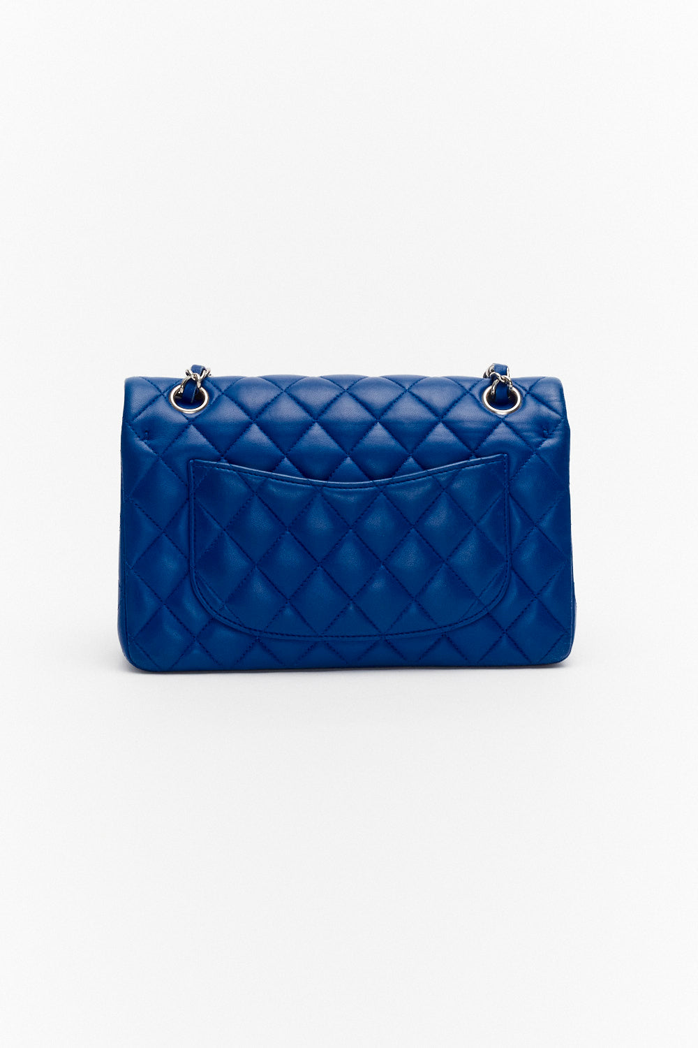 Chanel Small Royal Blue Classic Double Flap Bag in Lambskin Leather with Silver Hardware