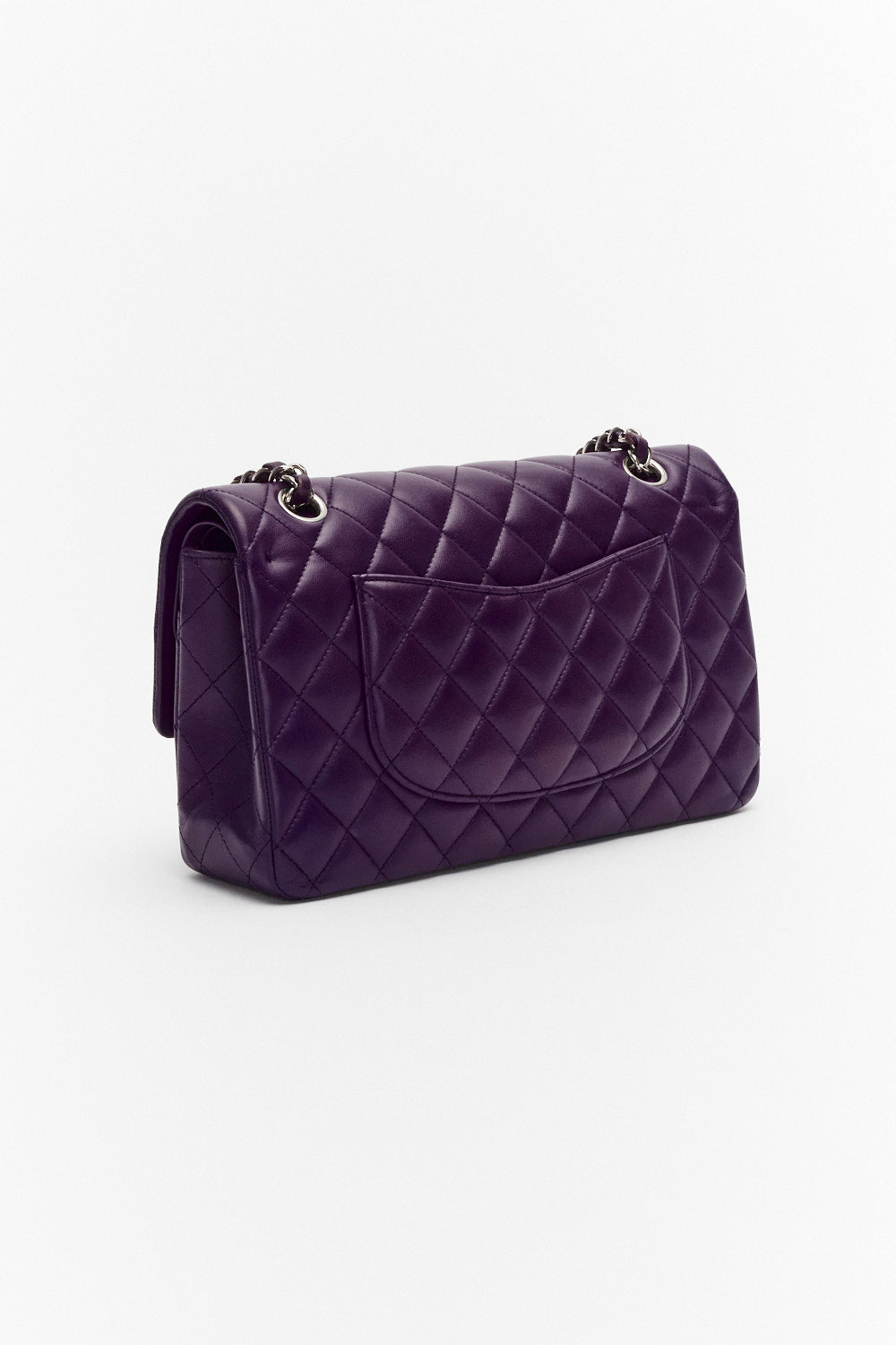 Chanel Medium Purple Classic Double Flap Bag in Lambskin Leather with Silver Hardware