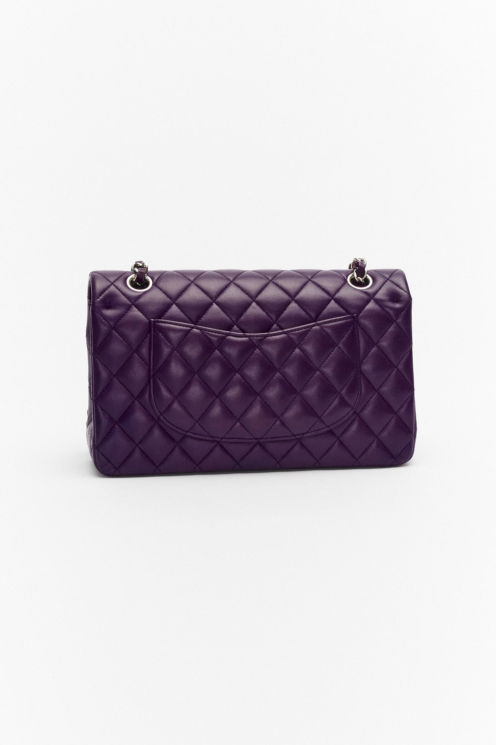 Chanel Medium Purple Classic Double Flap Bag in Lambskin Leather with Silver Hardware