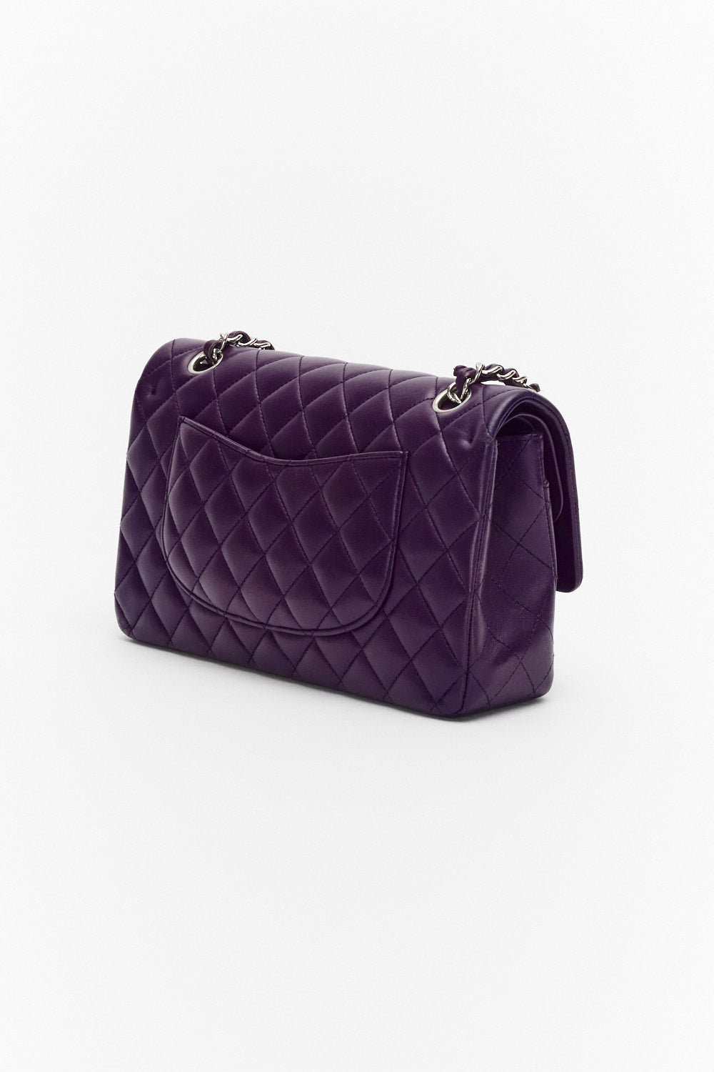 Chanel Medium Purple Classic Double Flap Bag in Lambskin Leather with Silver Hardware