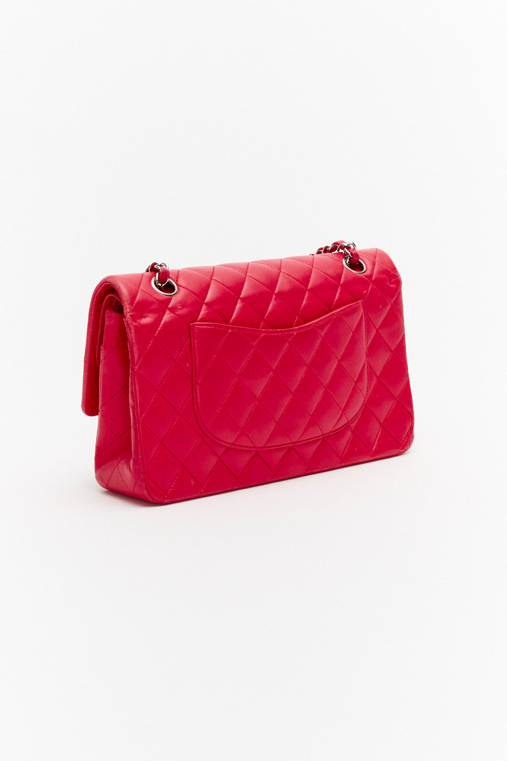 Chanel Medium Dark Pink Classic Double Flap Bag in Lambskin Leather with Silver Hardware