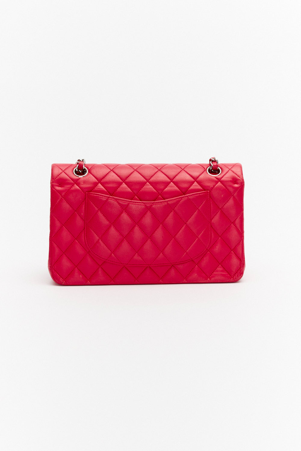 Chanel Medium Dark Pink Classic Double Flap Bag in Lambskin Leather with Silver Hardware