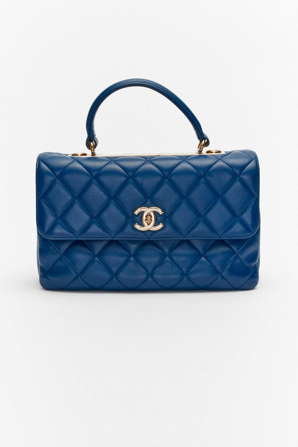 Chanel Medium Blue Trendy CC Top Handle in Lambskin Leather with Gold Hardware