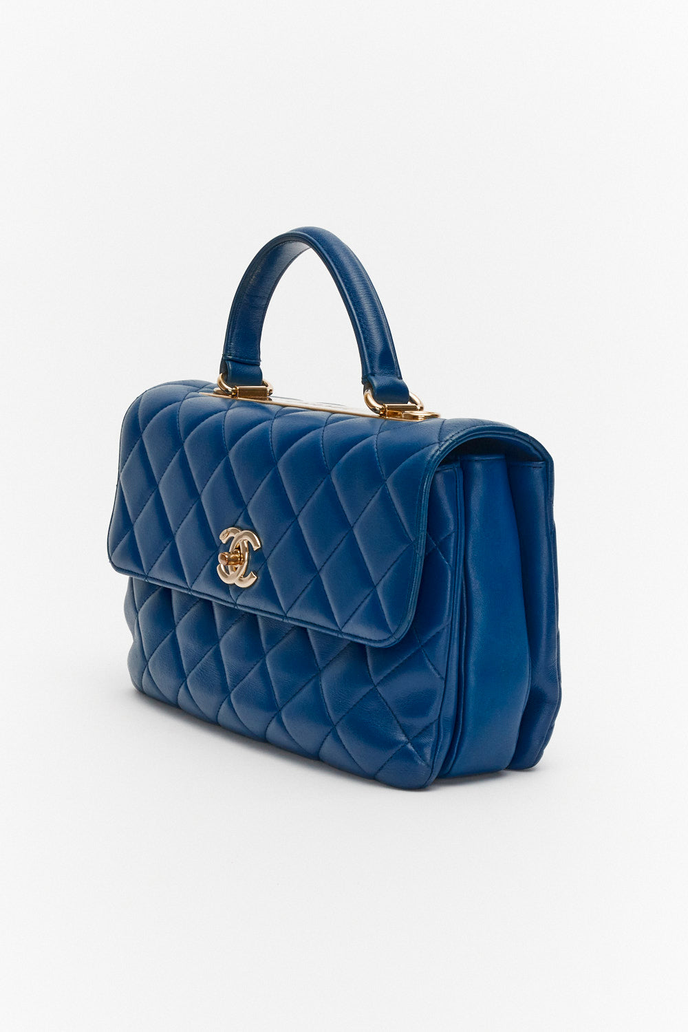 Chanel Medium Blue Trendy CC Top Handle in Lambskin Leather with Gold Hardware