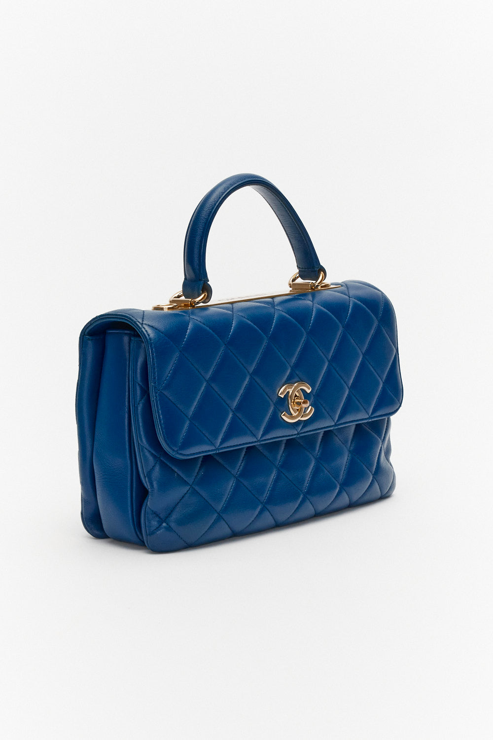 Chanel Medium Blue Trendy CC Top Handle in Lambskin Leather with Gold Hardware