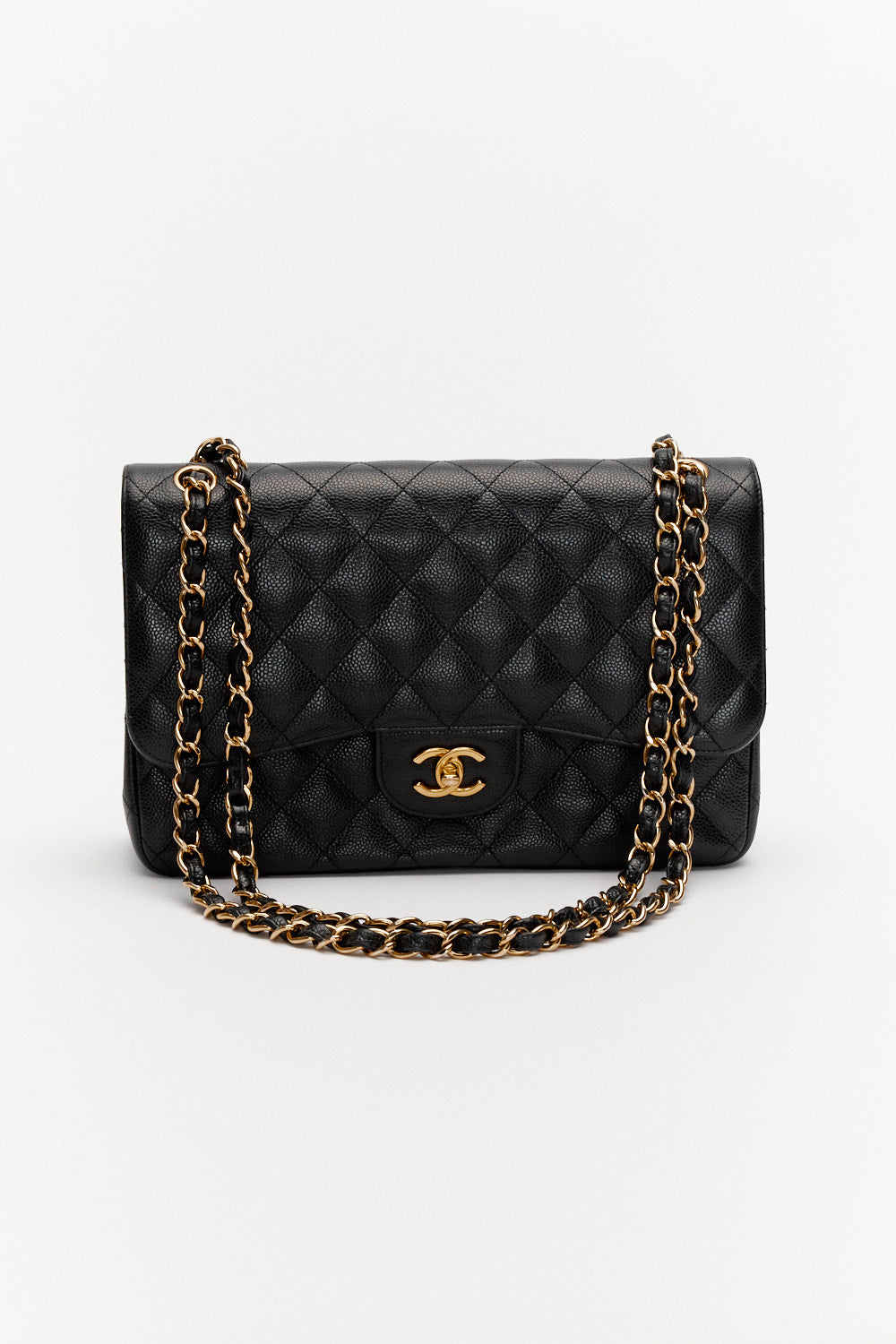 Chanel Jumbo Black Classic Double Flap Bag in Caviar Leather with Gold Hardware